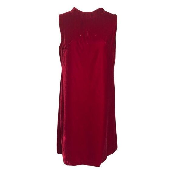 VINTAGE Red Velvet Sleeveless Shift Dress - Sz 8-10 WOW 🤩 - Picture 2 of 9